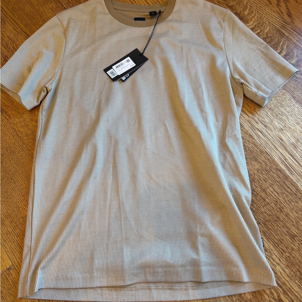 Boss Men's Beige Striped Short Sleeve Tee
